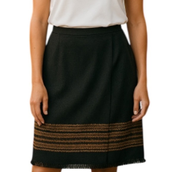 VINTAGE D’Allaird Wool Fringed Midi Skirt Dark Charcoal Burnt Orange Size Large - Picture 1 of 11